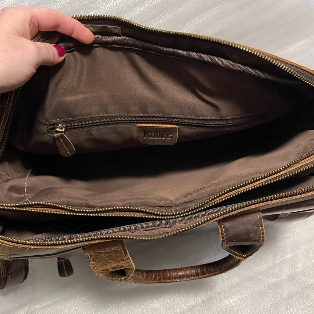 Vintage Kattee Genuine Leather Briefcase Messenger Bag - Brown - Full Size